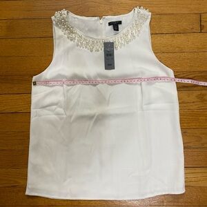 Ann Taylor White Sleeveless Blouse with Pearl Accents